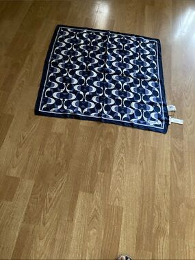 Coach Navy and White Signature Pattern Silk Scarf